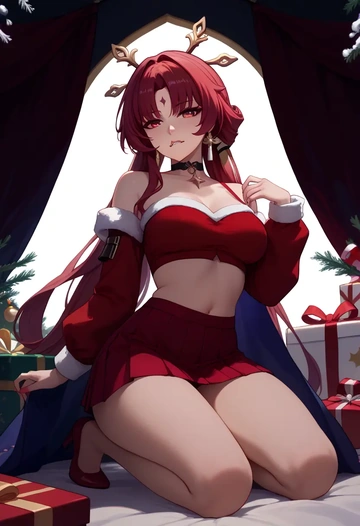 star rail,fu xuan,Christmas,skirt  - AI generated anime art